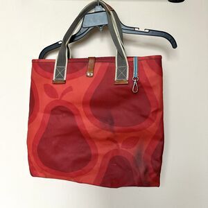 Orla Kiely Ect Tote Bag Orange Groovy Pears Inner Pockets Key Clip